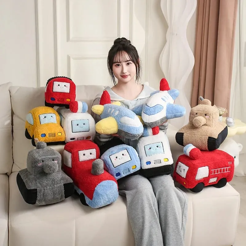 Cute Cartoon Fire Truck Ambulance Taxi Train Plush Pillow Stuffed Soft Plush Toys Funny Police Cars Tanks Planes Plushie Doll