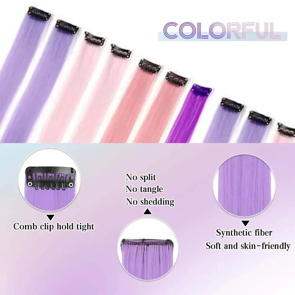 7 PCS Rainbow Colors Colored Hair Extensions Candy Color Hairpieces For Women Highlight Colorful Straight ClipIn Hair extension
