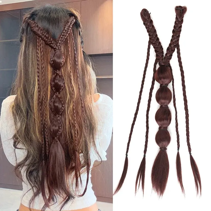 Clip in Braid Synthetic Hair Extensions Boho Festival Princess Braid Viking Renaissance Cosplay Wedding Hairpiece for Women