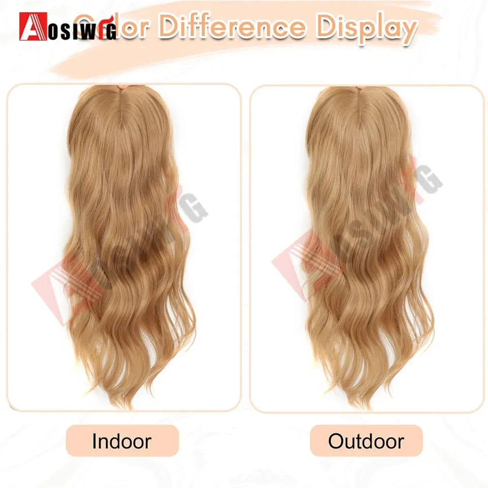22 Inch Long Wavy Synthetic Hair Topper For Women Clip In Hairpiece Crown Hair Extension With Base Cover Thinning Hair Add Volum