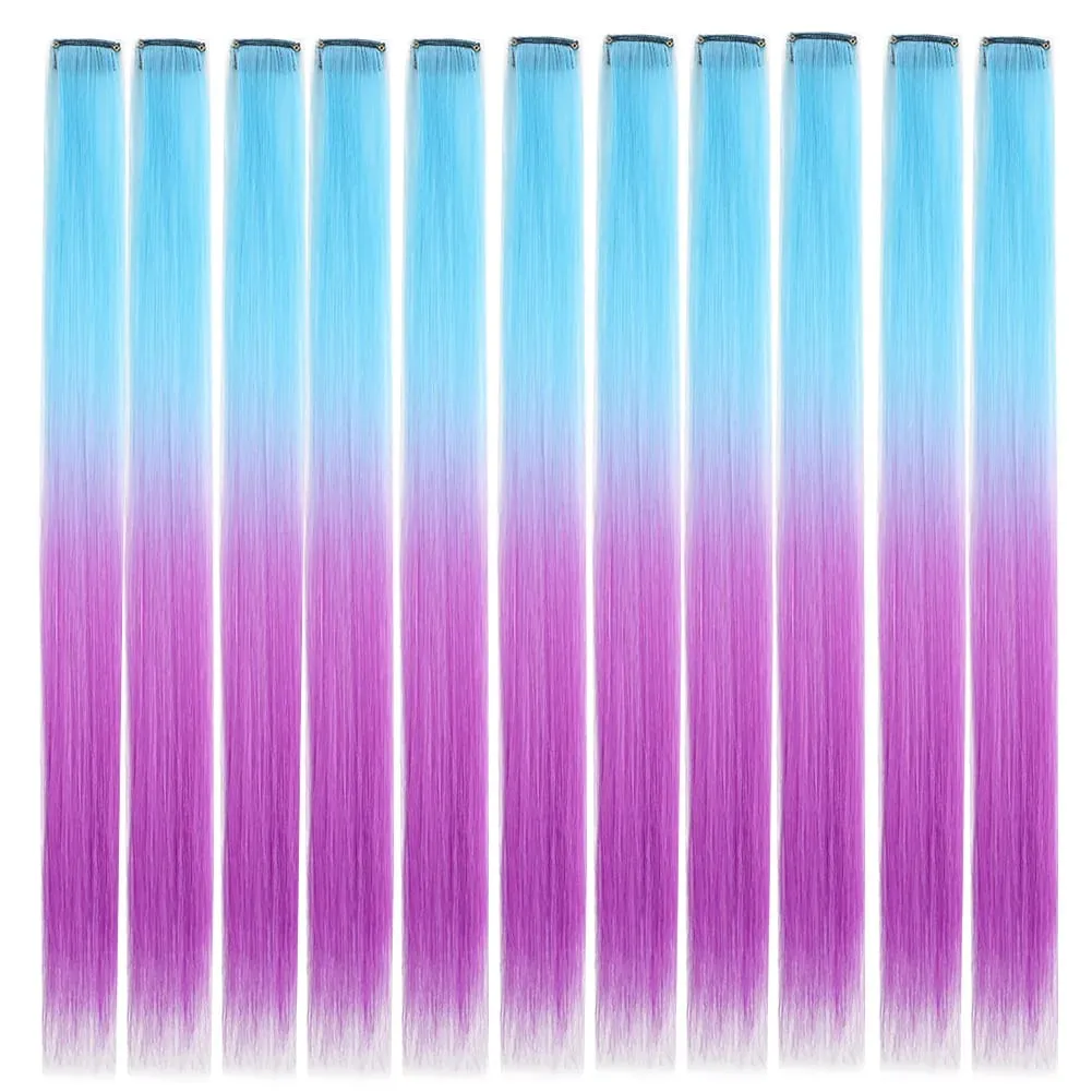 10pcs Colored Party Highlights Clip in Hair Extensions for Girls 18 inches Omber 2 colors Straight Hair Synthetic Hairpieces