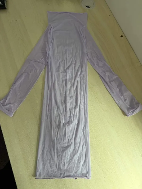 Joskaa Transparent Stretch Seamless Shiny Lingerie Dress Long Sleeve Tight Bodycon Pencil Skirt Nightwear Ntimate Night Dress