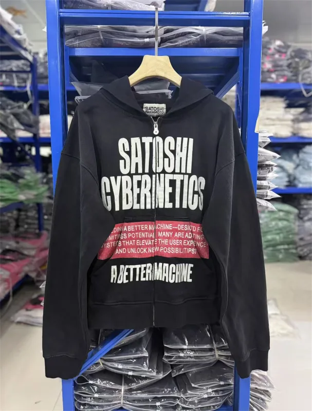 Street Brand 26SS“Cyber​​netics" Distressed Washed Old Zipper Cotton Winter High-Street Hoodies Sweater For Men