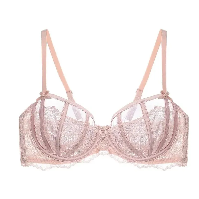 Sexy renda francesa push up sutiã conjunto feminino orelhas de coelho lingerie demi copo meio sutiã roupa interior leve verão 32-38ab conjunto de lingerie