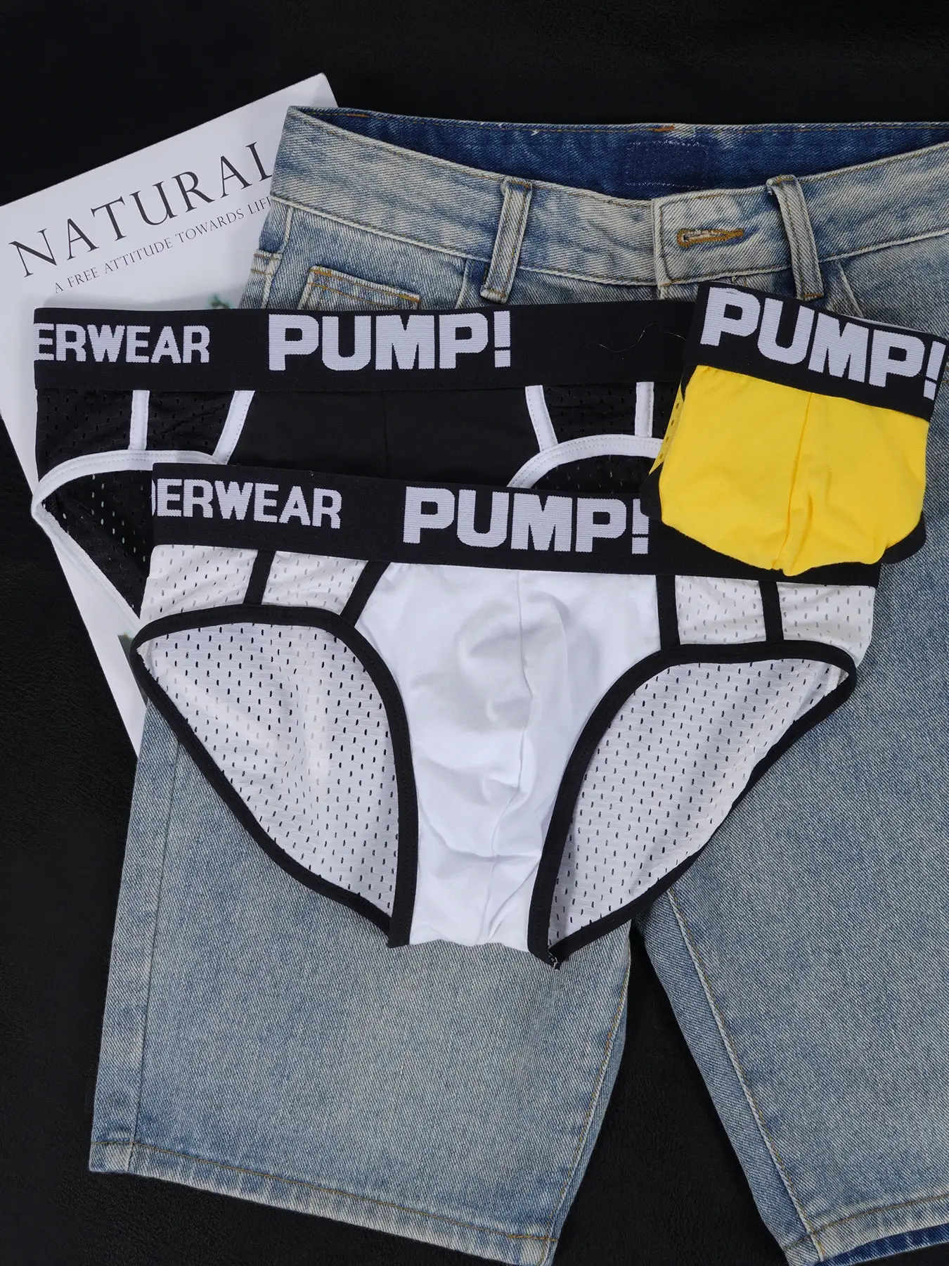 3PCS Men's PUMP! Mesh Briefs U Convex Pouch Elastic Waistband Breathable Quick Dry Sport Underwear