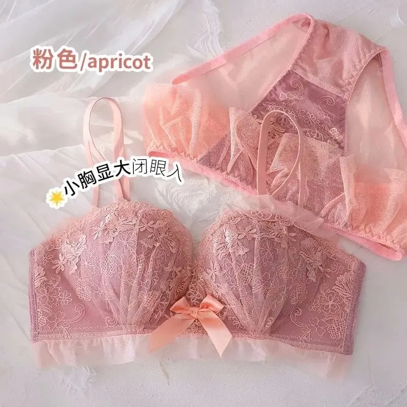Japanese Kawaii Lace Underwear Set for Women | Sexy Push Up Bra & Panty | Small Chest Cute Lingerie | Valentine‘s Day Gift