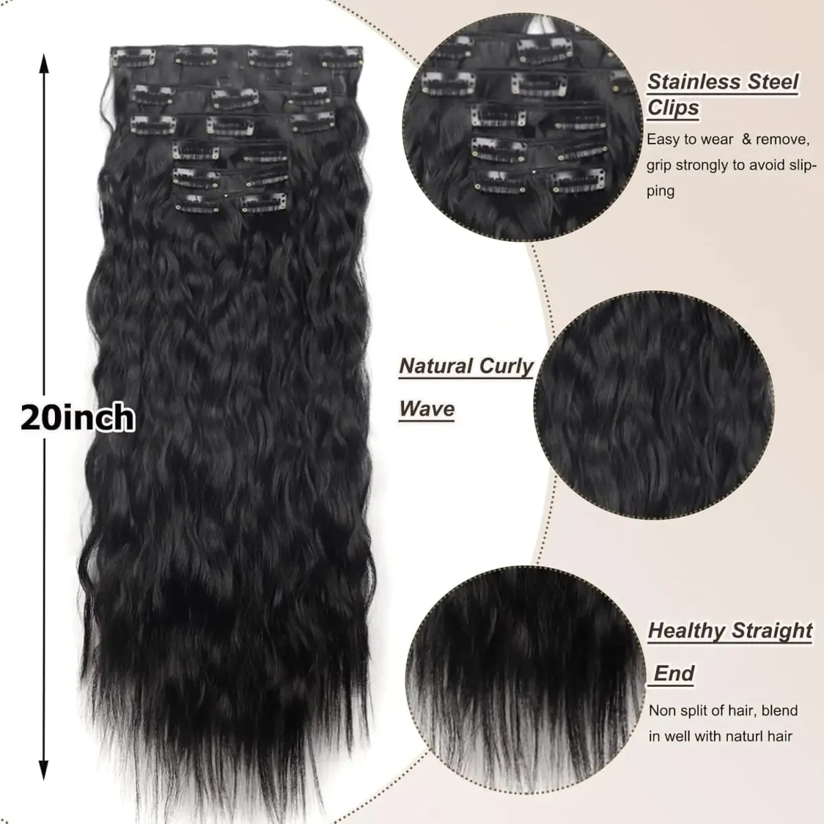 6Pcs Synthetic Clip In Hair Extensions Long Wavy Hair Pieces Multiple Colors Invisible Hair Extensions For Women