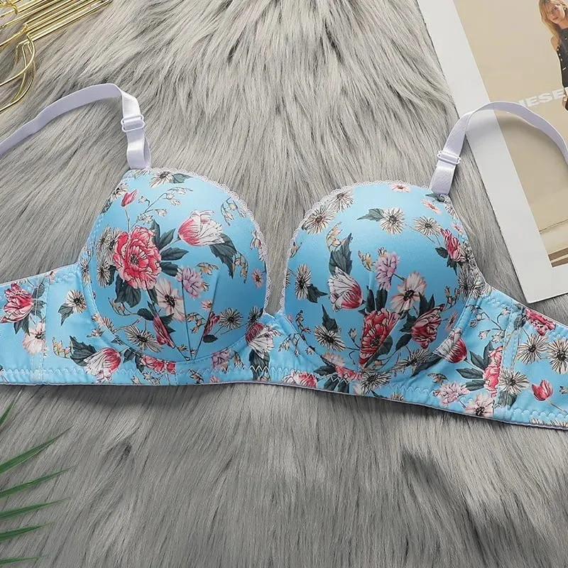 Teen Girls Floral Print Underwire Bra Set Women Floral Brassiere 2Pcs Lingerie Intimates — image 4