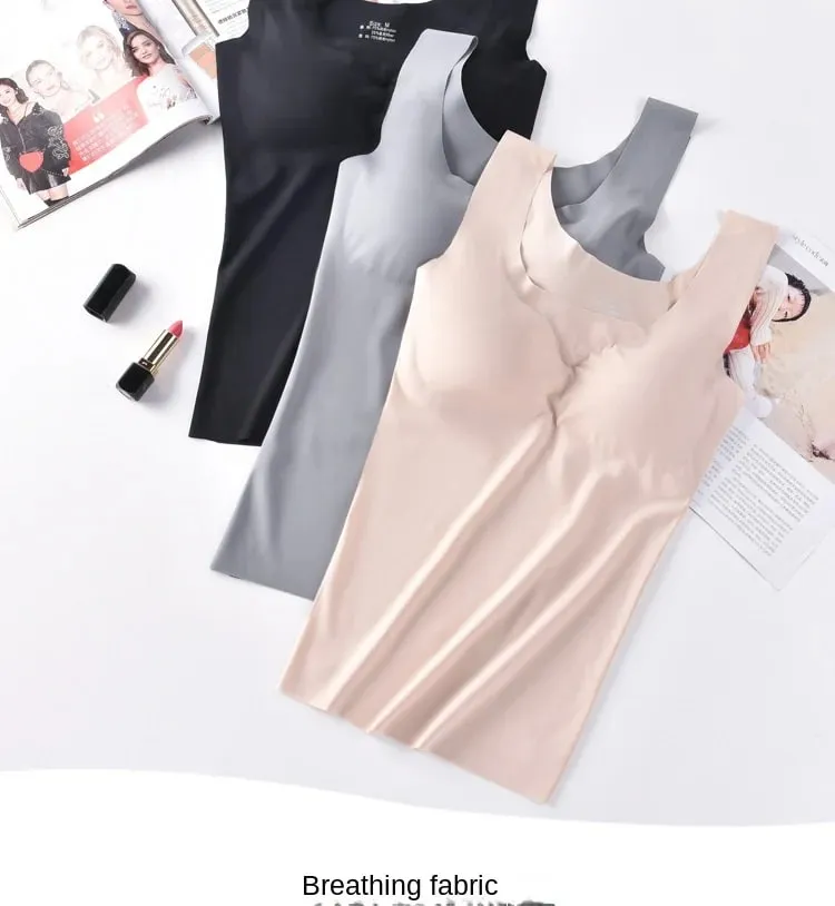 Ice Silk Wireless Padded Tank Top Push up Seamless Vest Crop Camisole Feminino Sleep Cami Soutien Gorge Lingerie Tee