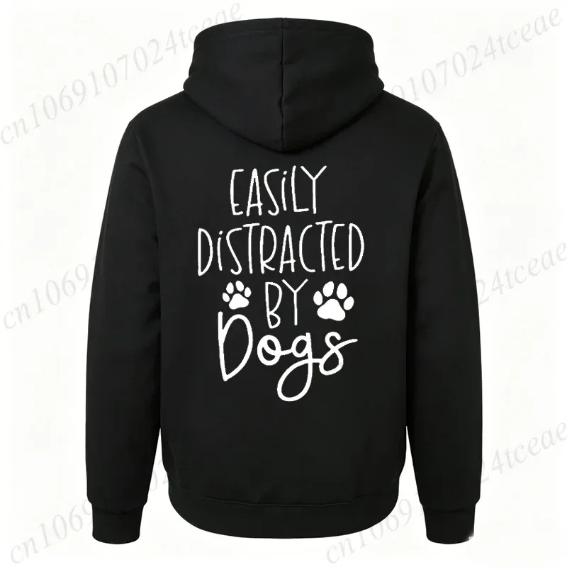 Dog Lover Hoodies for Women Men Dog Paw Sweatshirts Pet Owner Tracksuits Easily Distracted By Dogs Letter with Paw Print Hoodies