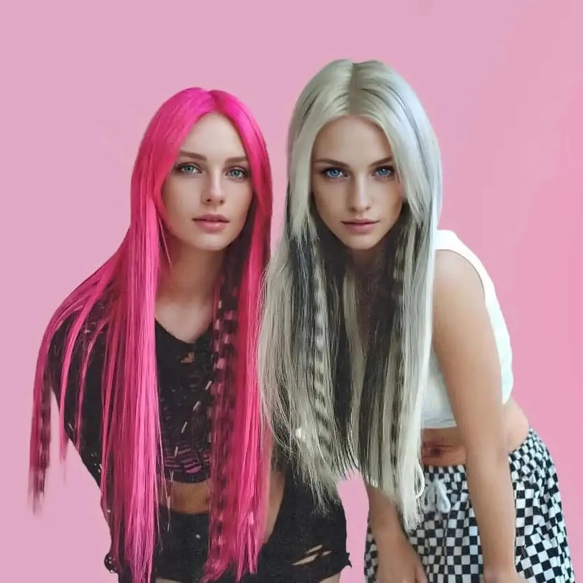 Stripe Printed Hair Colorful Long Straight Hair Pieces Synthetic Clip-in Hair Extensions for Daily Use Party Halloween