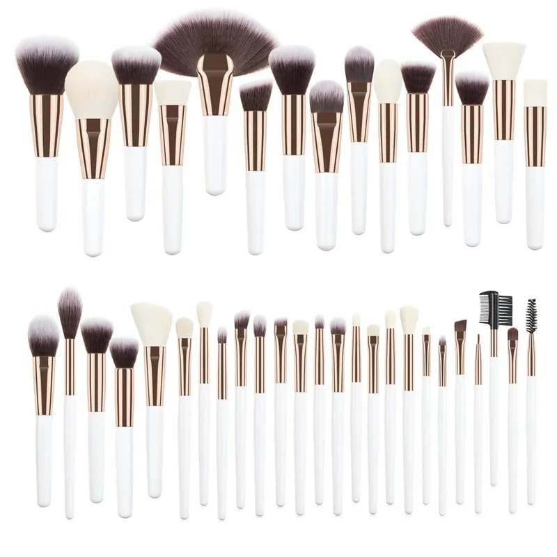 Professional 40Pcs Short Handle Makeup Brush Kit With Bag Complete Highlight Concealer Brow Tools For Daily Touch Up & Travel