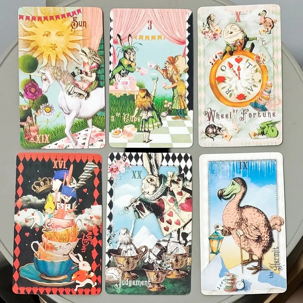 Alice sa Tarotland: Isang Kakatwang 78-Card na Paglalakbay sa Butas ng Kuneho – Classic Tarot Deck 10.3*6cm