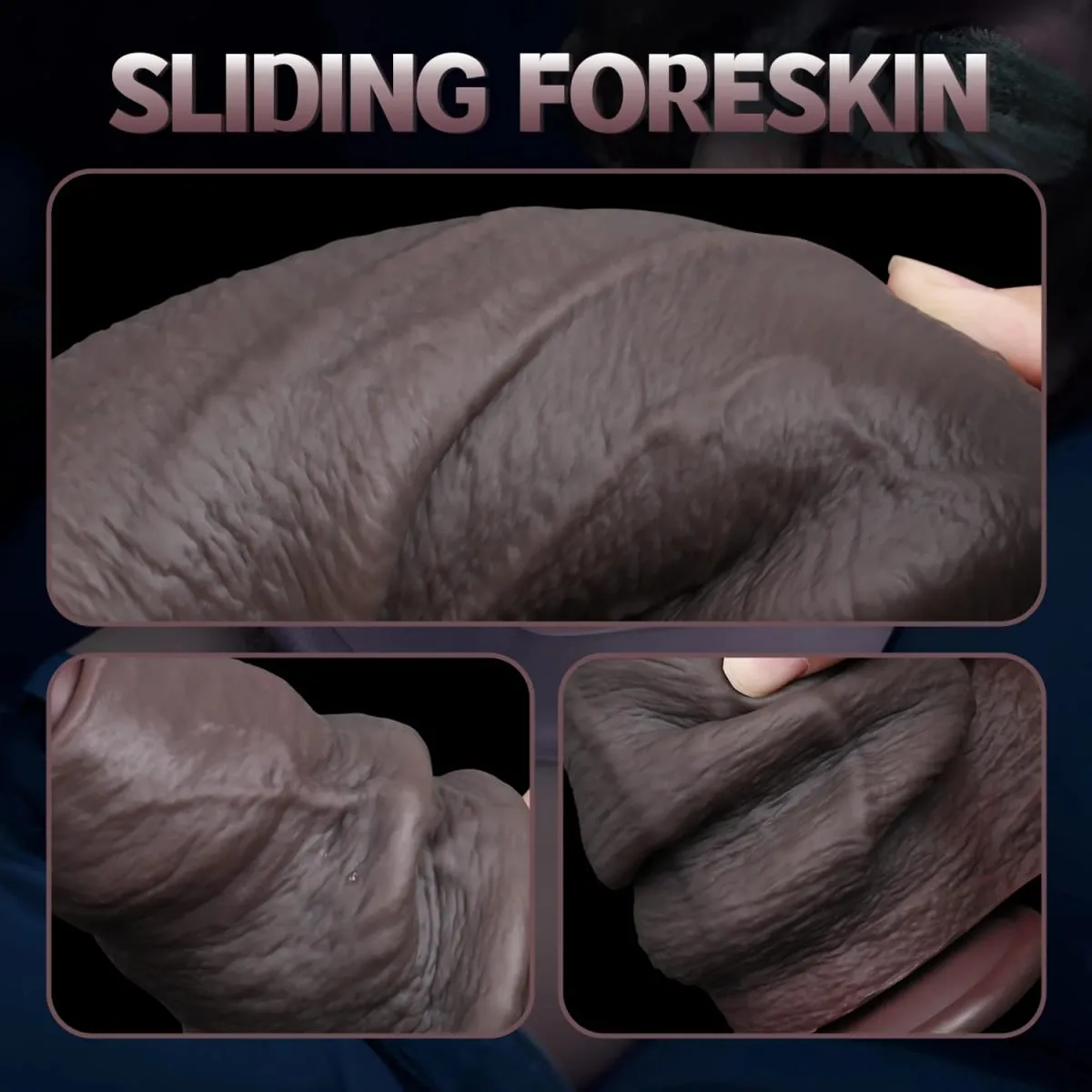 Realistic Silicone Dildo Black Soft Penis Sliding Foreskin Cock Male Genitals Vaginal Masturbation Suction Cup Dick Anal Sex Toy