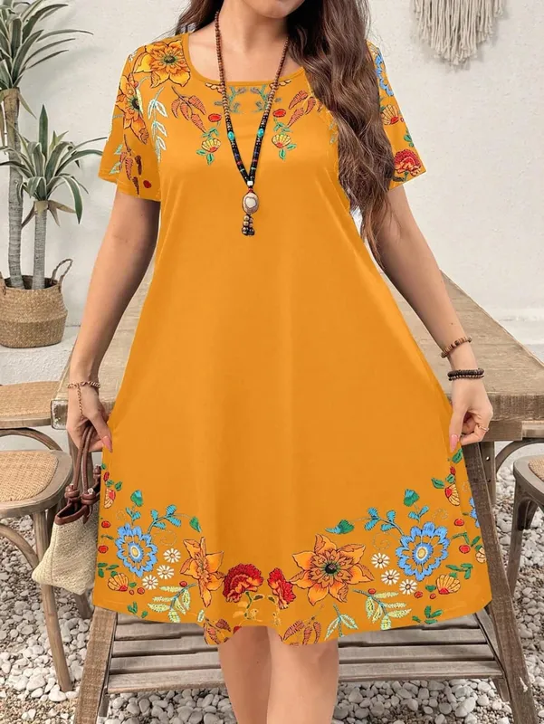 Summer Casual Floral Print Women's Dress Fashion Short Sleeve Mini Dress Beach Vacation Dress Y2k Ladies Clothes Dresses Clothes