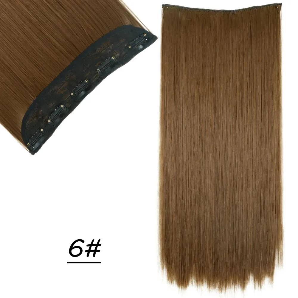 Synthetic 5 Clip In Hair Extensions Long Straight Hairstyle Hairpiece Black Brown Blonde 24Inch Natural Fake Hair For Women