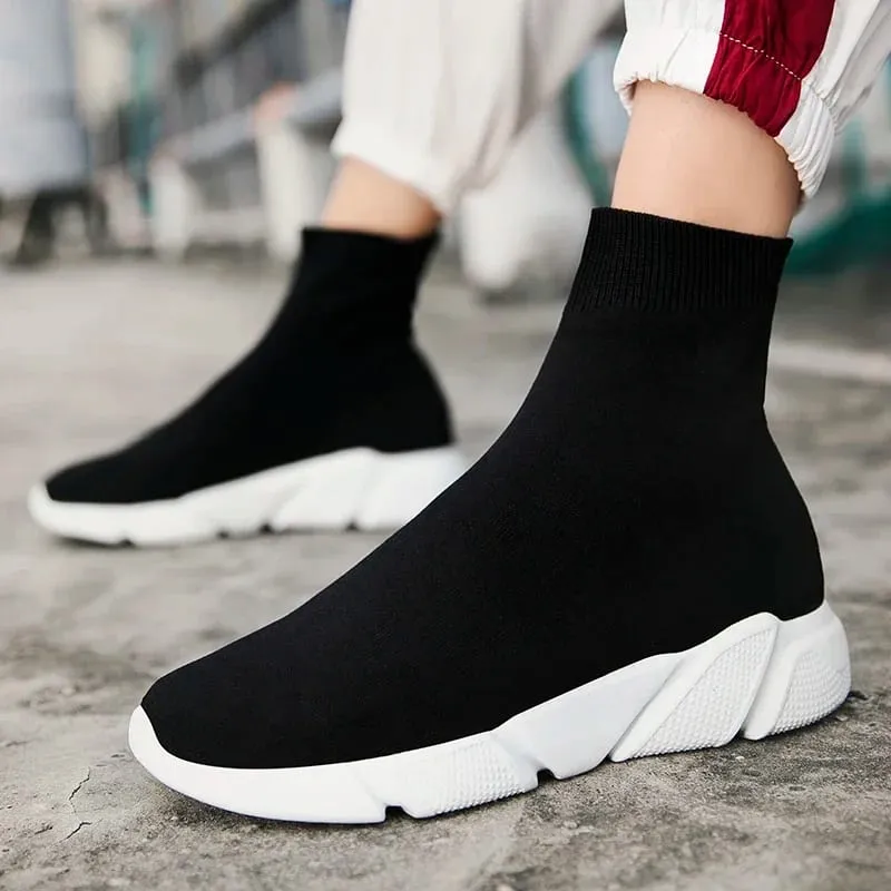 Classic Black High Top Sneakers For Men Designer Shoes Slip-on Men's Casual Sneakers Comfy Breathable Knit Women's Sports Shoes