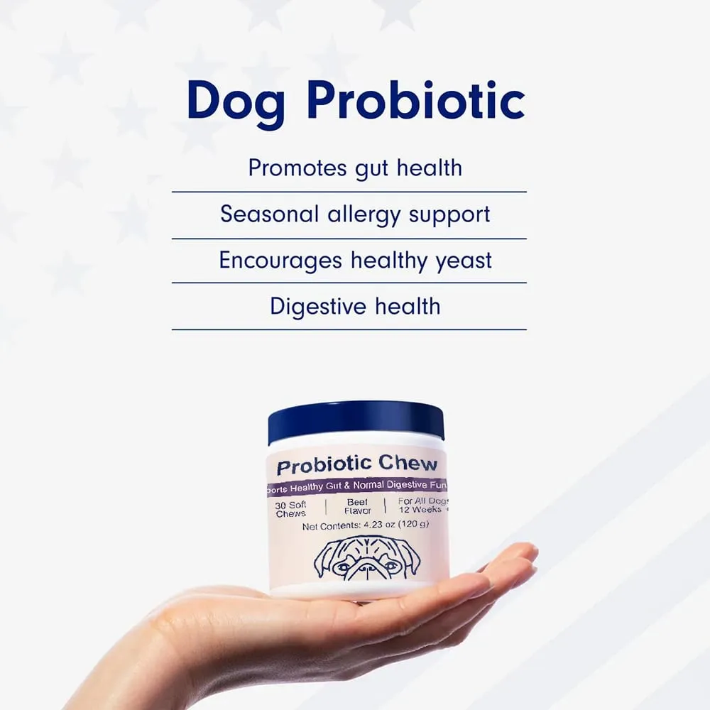 Probiotics Chews for Dogs Support Gut Health Occasional Diarrhea Digestive Health & Seasonal Allergies - 30 Soft Chews