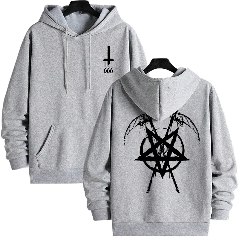 2025 Trendy Mens Hooded Sweatshirts Satan Pentagram Print Autumn Winter Casual Sportswear Urban Fashion Hoodies Male Top Outwear