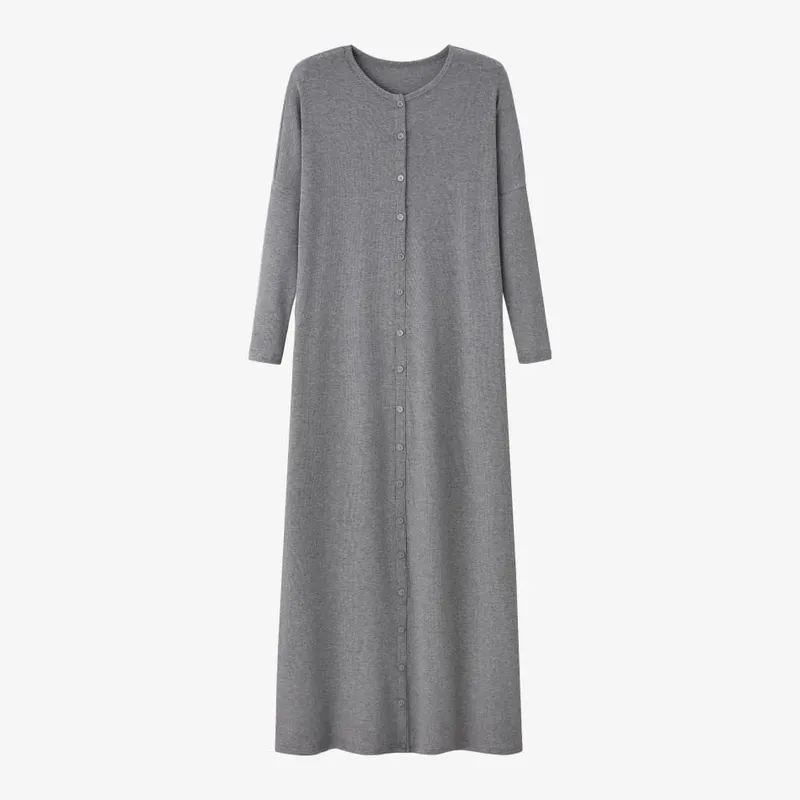 AS SS26 summer loose style button dress comfortable ribbing fabric dress o-neck lady clothes