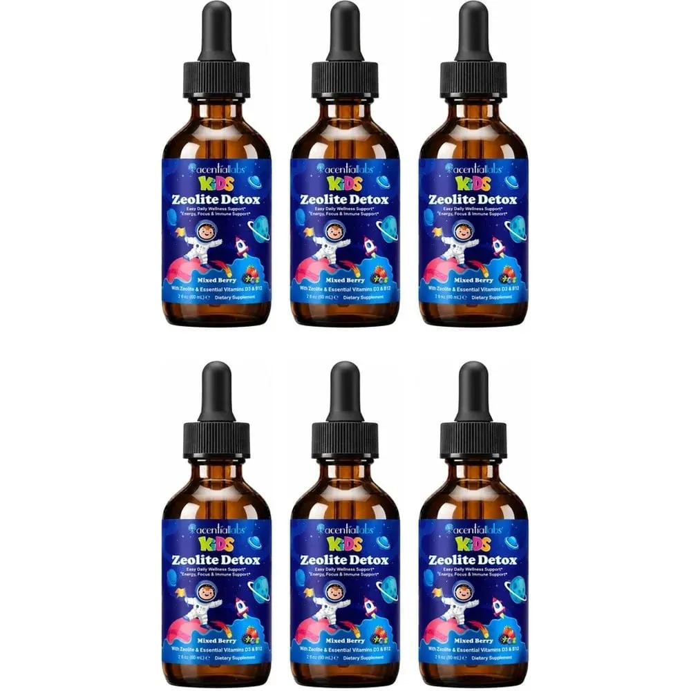 Kids Zeolite Detox Drops with Vitamin B12 & D3 Immune Energy & Bone Health Support for Growing Children Berry Flavor 60mL
