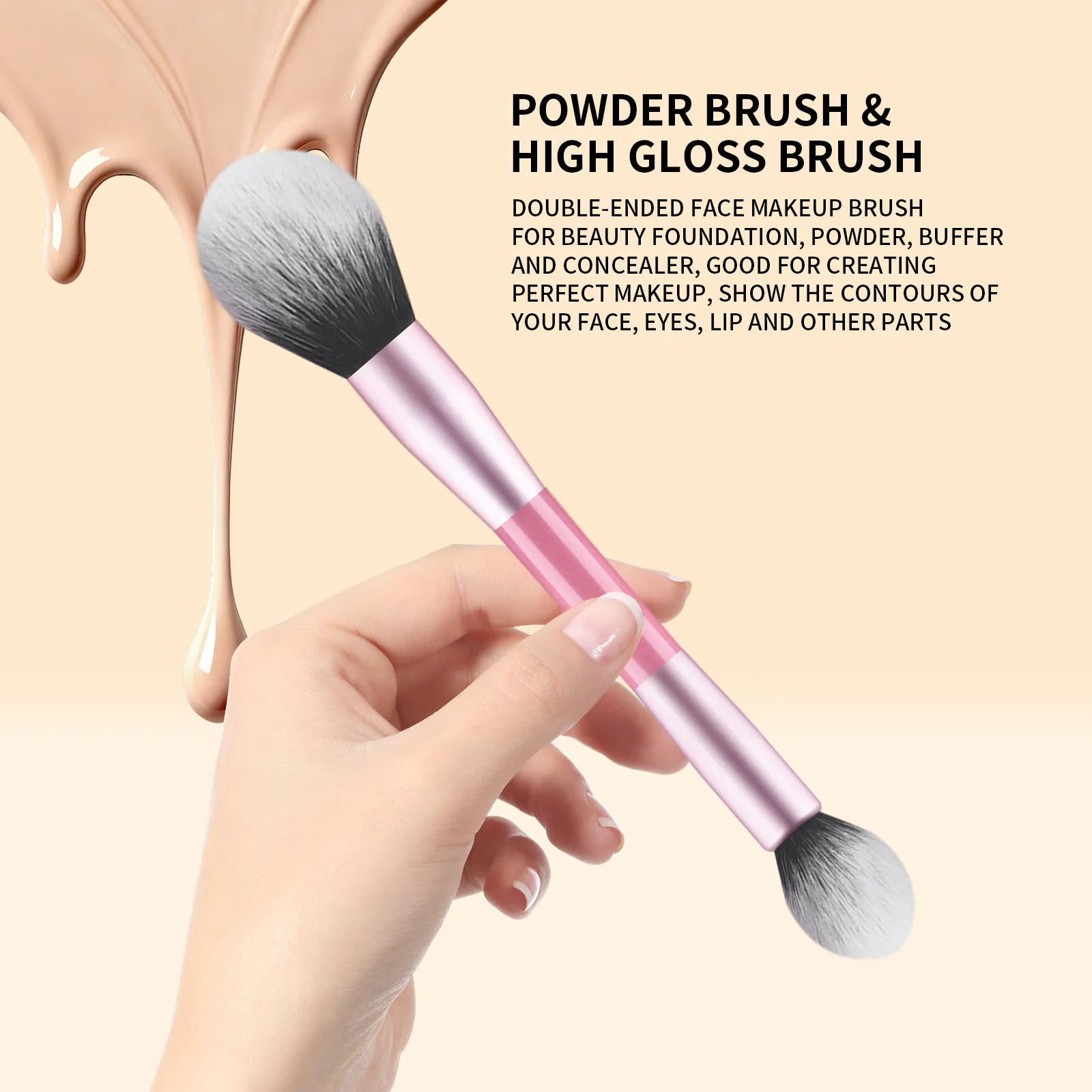4Pcs Pink Double-Ended Makeup Brushes Set Easy Grip Plastic Handle Eyeshadow & Loose Powder Brushes — image 6