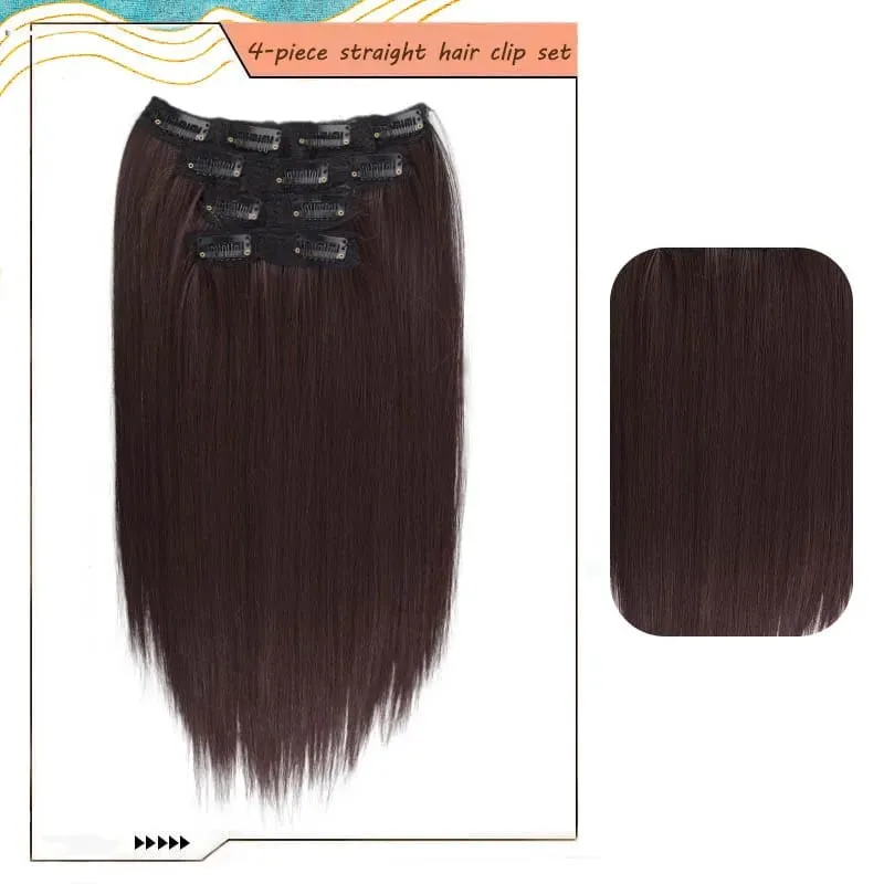 14"Synthetic Thick Clip‑in Hair Extensions 4Pcs Invisible Natural Straight Soft Easy Install For Women Girls Wedding Party Daily