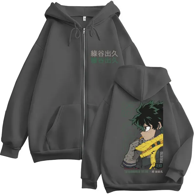 Anime My Hero Academia Deku Izuku Midoriya Zip Up Hoodies Men Women Fashion Harajuku Sportwear Casual Oversized Fleece Jackets
