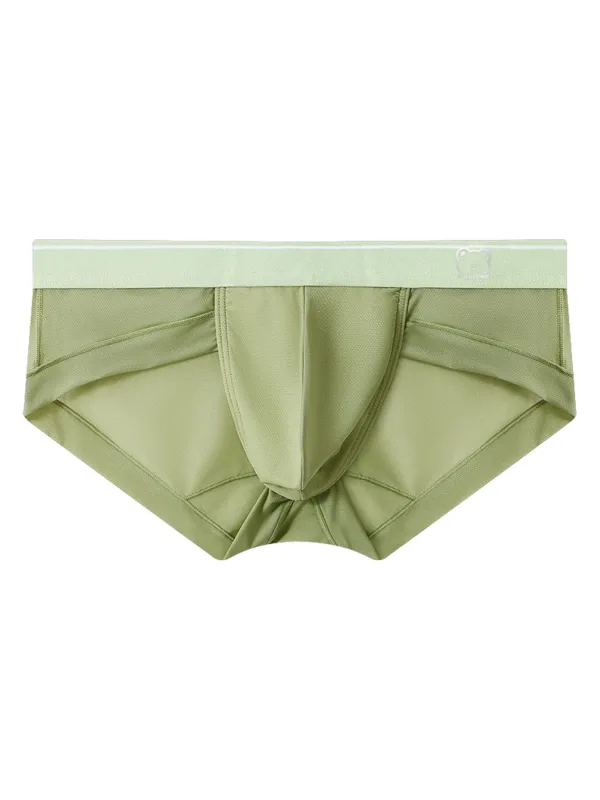 Light Sky Blue Ice Silk Men Low Rise Briefs Ultra Thin Mesh Breathable U Convex Pouch Soft Summer Cool Male Underpants