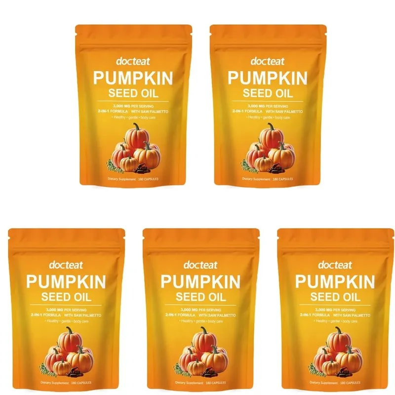 Docteat Pumpkin Seed Oil Capsules 2-in-1 with Saw Palmetto for Urinary System Comfort Support 3 000 Mg Per Serving 180 Capsules