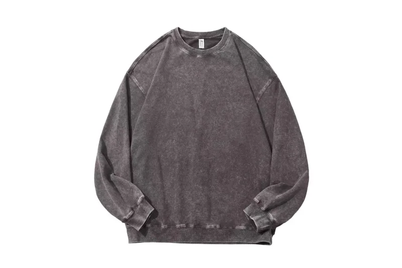 Extra-Large 100% Pure Cotton 350g Round-Neck Hoodie Washed-Out Retro Wax-Printed Snowflake Crewneck Sweater Casual Distressed