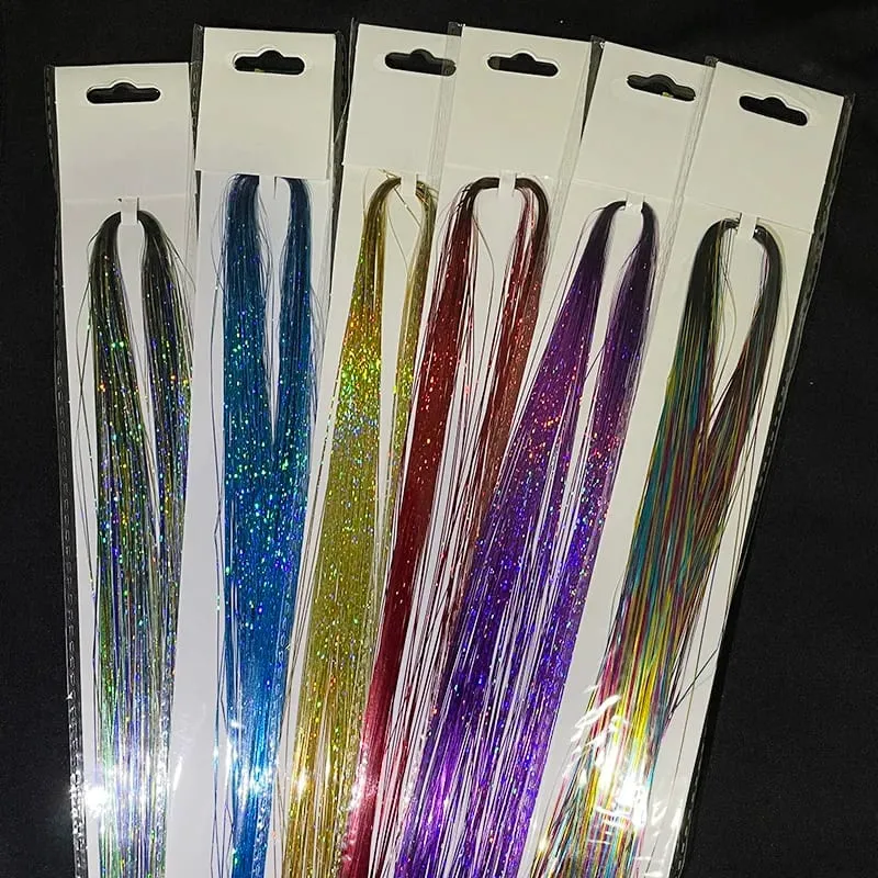 Sparkle Hair Tinsel Synthetic Rainbow Colored Strands Girls Headwear Hairbinge Hair Laser False Hair Extensions Decor Glitter