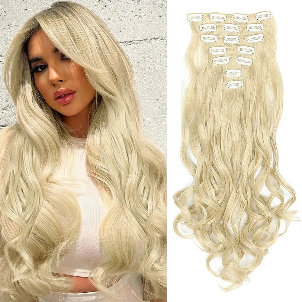Synthetic Clip in Hair Extensions Purple hairpieces 7pcs/set 22inch Thick Hair for Women Girls Daily Party Cosplay