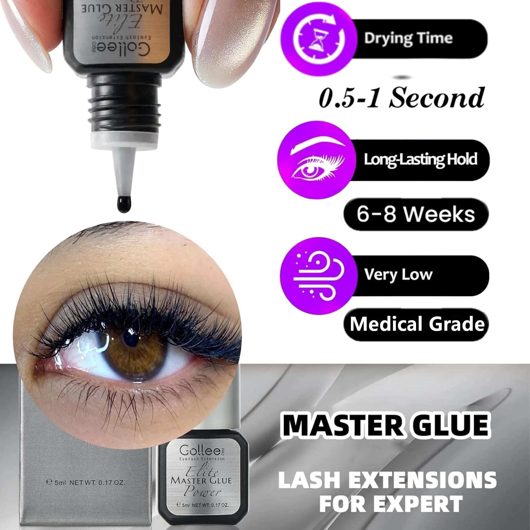 Gollee For Master of Eyelash Grafting 0.5s Fast Drying Retention 6-8 Week Eyelash Extension Glue Waterproof Max Bonding — image 2