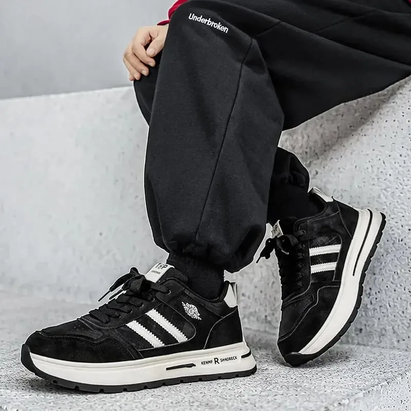 Men Retro Stripe Casual Sneakers Brown Khaki Thick Cushion Non-slip Sole Lace-up Lightweight Outdoor Walking Jogging Daily Shoes