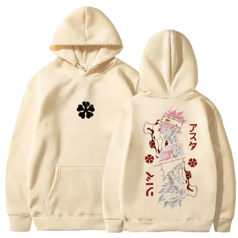 Black Clover Asta Printed Hoodies Manga Fashion Hooded Tops Men Women Clothing Long Sleeves Casual Fleece Loose Soft Streetwear