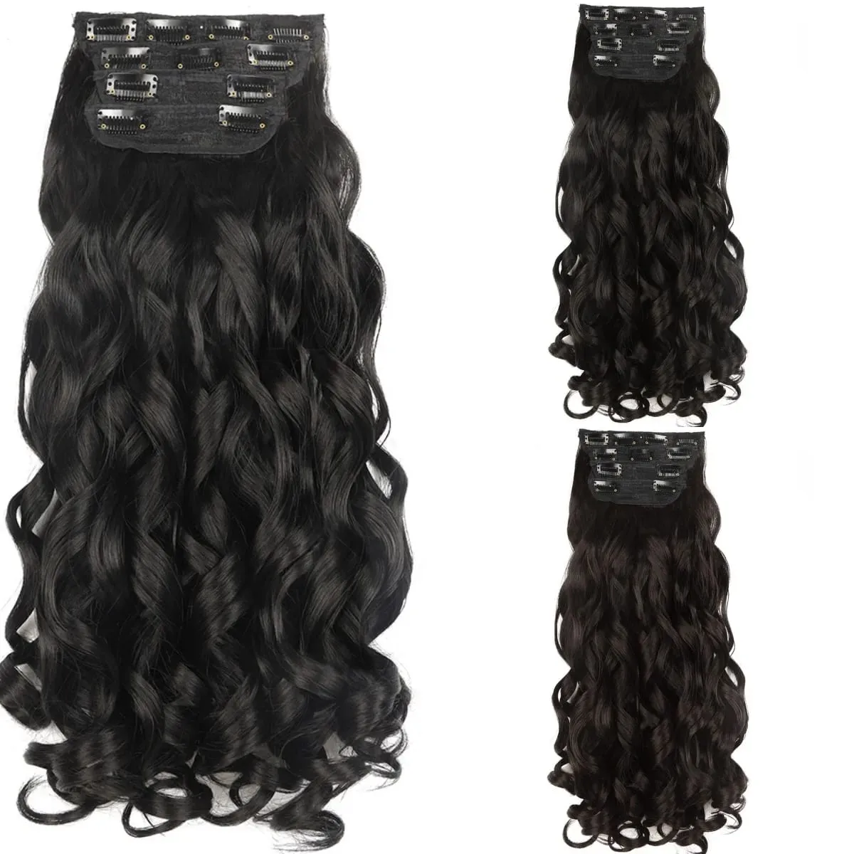 Synthetic Long Loose Curly Clip In Hair Extension 20 Inch 4Pcs 200g Thick Double Weft Hairpieces European Princess Fiber Brown