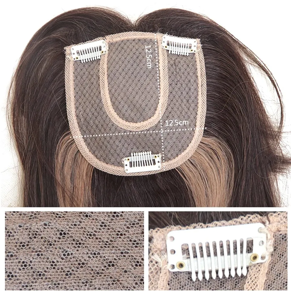 Synthetic Topper for Women Middle-Part Bangs Top Clip Topper Hair Extensions Cover Thinning Hair Grey Hair Increase Volume