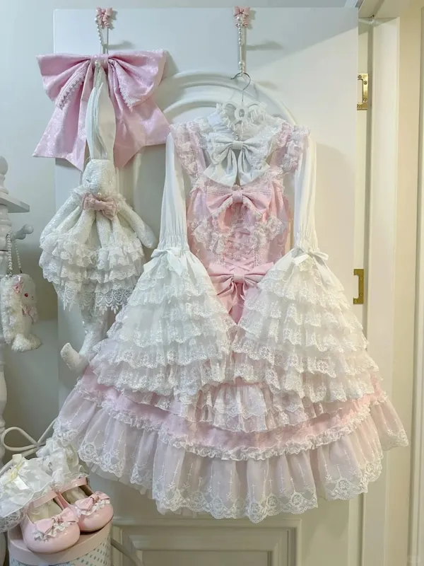 2026 Sweet Lolita Y2k Mini Dresses Women Lace Patchwork Short Sleeve Elegant Bandage French Vintage Short Party Dress Female