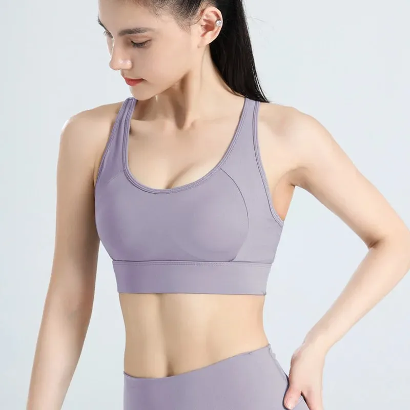 Sexy Back Yoga Crop Top Bra Inner Padded Fitness Tank Top Elastic Sport Bra Gym Vest Running Yoga Professional Workout Vest