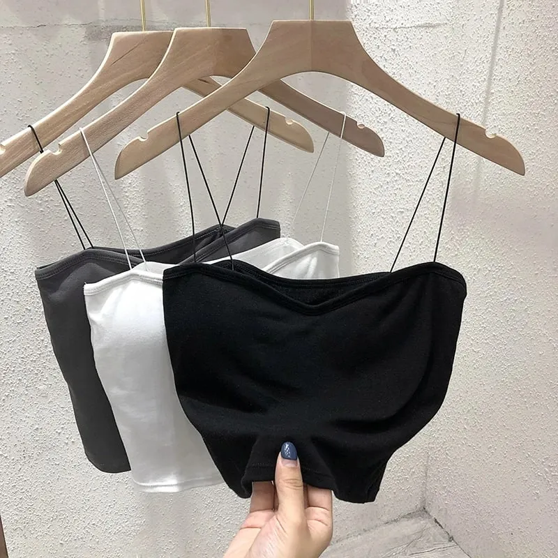 2026 Women's Sleeveless Top Tank Underwear Fitted Camisole Sexy Short Top With Thin Straps Plain White Tank Top Korean Style — image 4