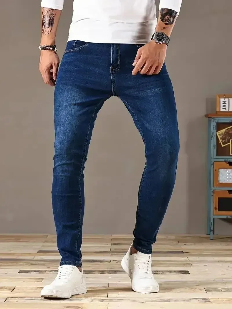 2025 Forår Nye Herre Slim Fit Klassiske Skinny Jeans Casual Street Style Casual Herre Skinny Jeans Mand Slim Fit Pencil Denim Blå