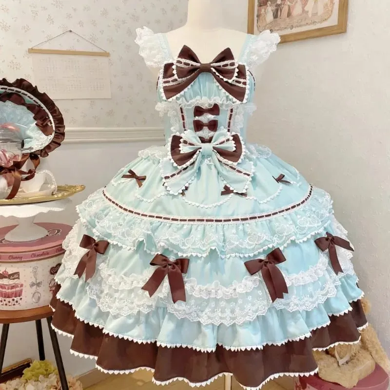 Cosplay Clothing Girls Vintage Elegant Holiday Party Dress 2026 Summer Lolita Strap Dress Japanese Sweet Kawaii Style Y2K Lace