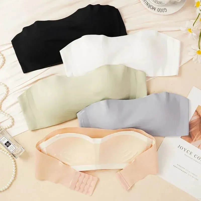 Baju Atasan Tiub Sekeping Lancar Wanita Pad Boleh Tanggal Intimate Asas Hitam/Putih/Kulit Wanita Bra Tanpa Tali Bandeau Pakaian Dalam Seksi