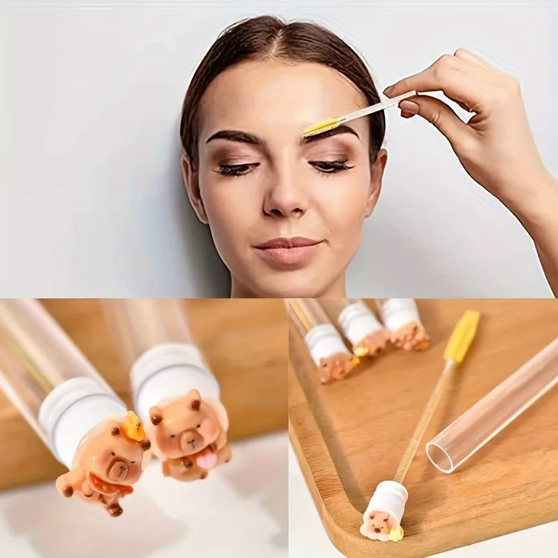10 chiếc mỗi gói Bàn chải nối mi-Thiết kế Kapibara dễ thương Hình bầu dục-Đầu lông nylon có thể tái sử dụng với Tay cầm bằng nhựa ABS