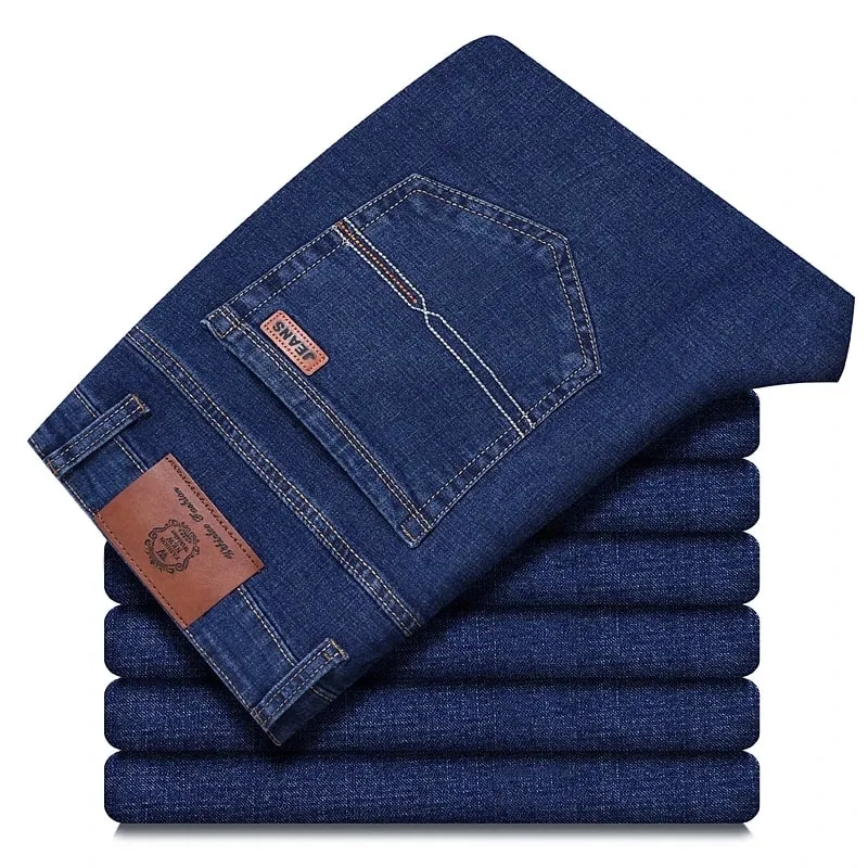 2026 New Men's Straight Denim Pants Brand Clothes Black Blue Jeans Classic Washed Stretch Cotton Business Casual Pants