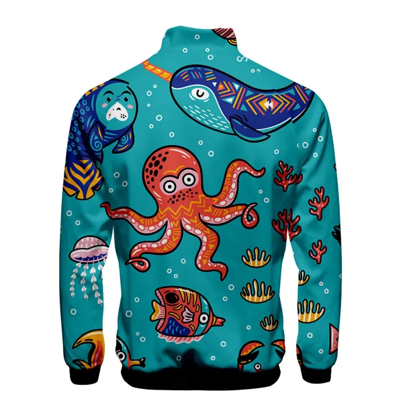 Popular Marine animals dolphin 3D Print Zipper Raglan Jacket Windbreaker Boys/Girls Comfortable Stand Collar Jackets Coats