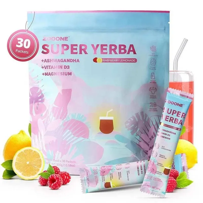 Super Yerba Instant Drink Powder 30 Packets with Probiotic Ashwagandha Vitamin Promote Gut Intestinal Health Digestion Immunity