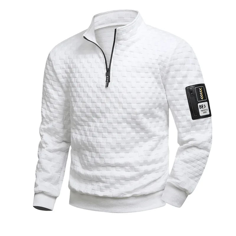 Men's Quarter Zip Sweatshirts Casual Fall Mock Neck White Loose Pullover Long Sleeve Solid Graphic Zip Up Sweatshirt