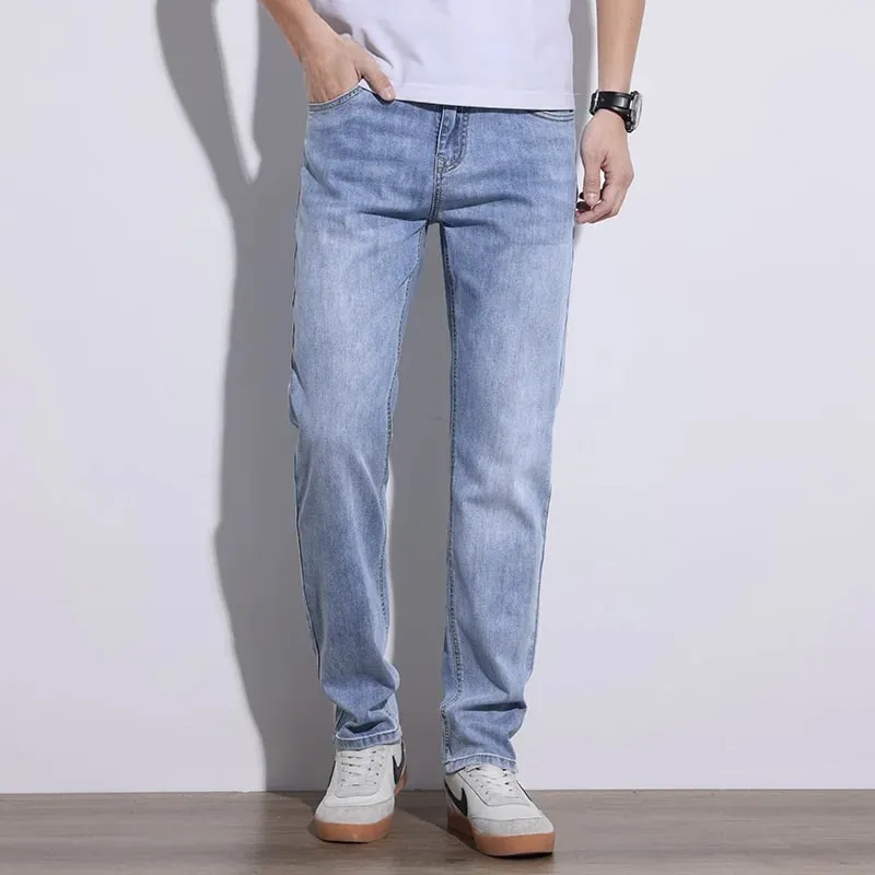 Herrejeans Stretch Slim Regular Fit Grå Lyseblå Mørkeblå Jeans Til mænd Denimbukser Causal Streetwear Herretøj